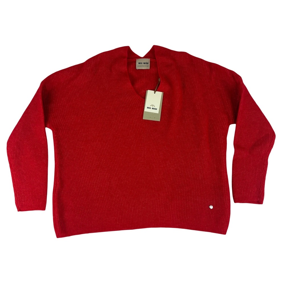 Mos Mosh MMThora V-Neck Knit Sweater Womens M Alpaca Wool Blend Fuzzy Pullover